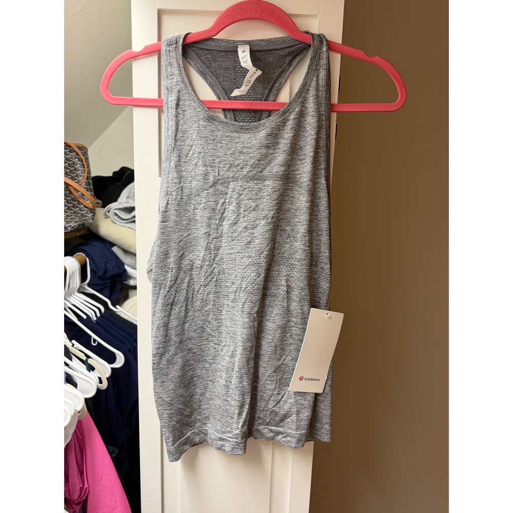 Lululemon Swiftly Tech High Neck Tank Top 2.0 Race Slate White Grey Size 12 NWT
